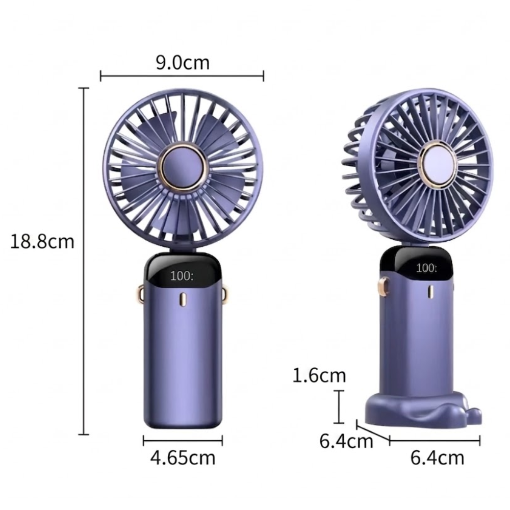 Bærbar miniventilator i rosa farve med LED-display
