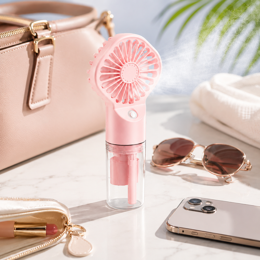 USB-genopladelig sprayhåndventilator – perfekt til sommer og rejser