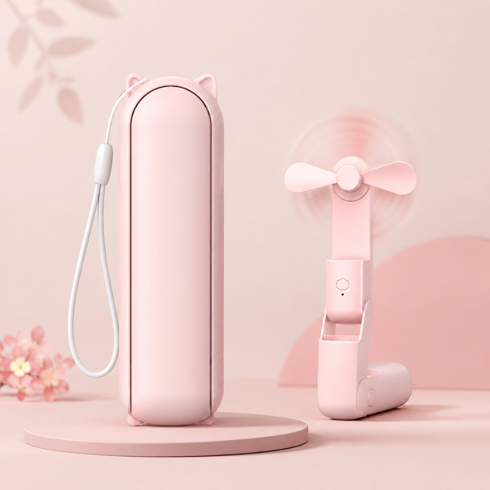 Foldbar ventilator i åben position – set fra siden