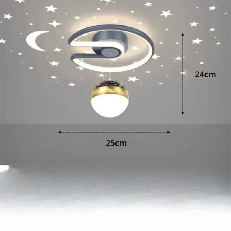 LED-loftlampe med stjernehimmel – set fra siden med påbygningsmontering