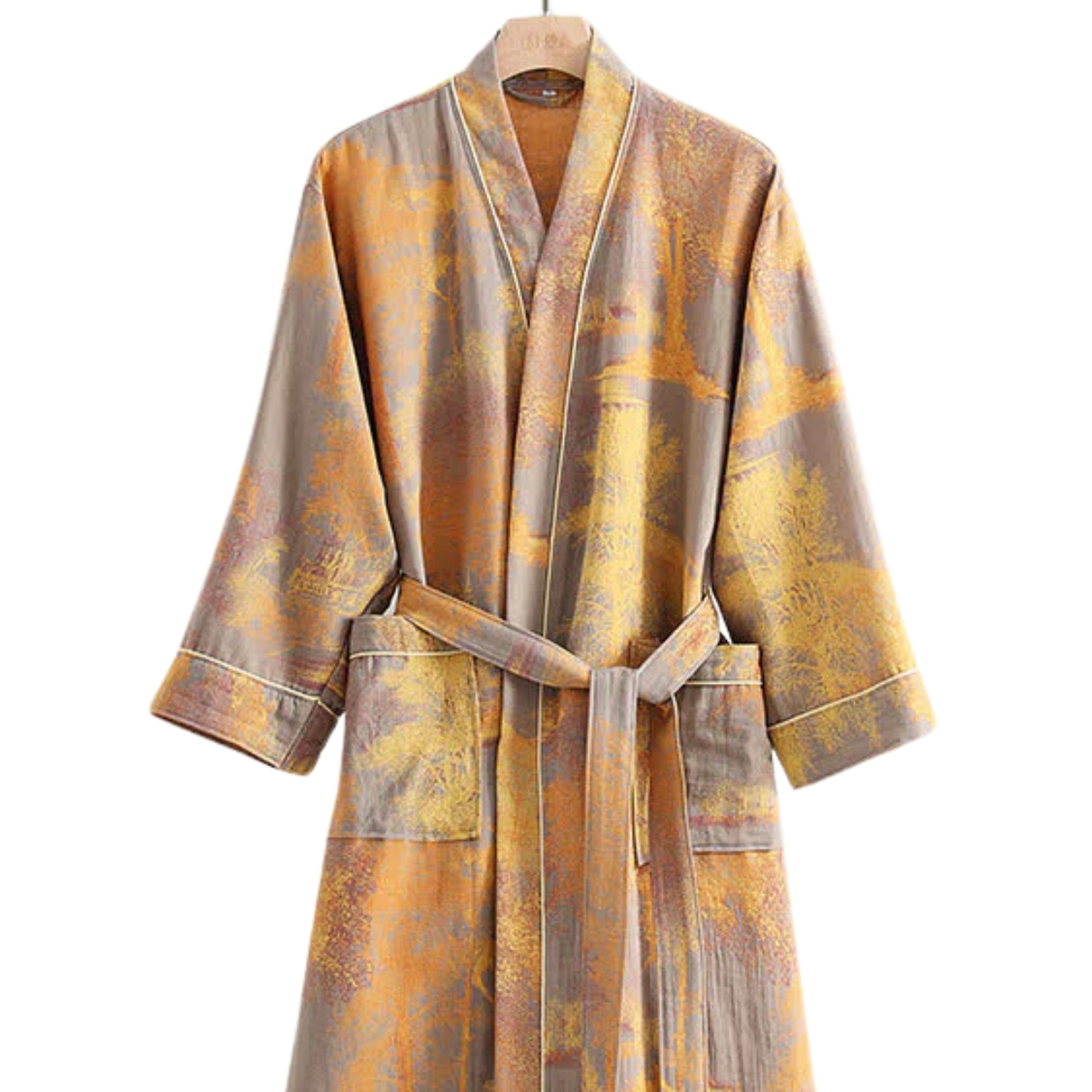 Elegant kimono-kåbe i åndbar bomulds-musselin
