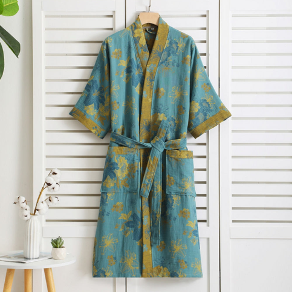 Nærbillede af kimono vintage-print og struktur