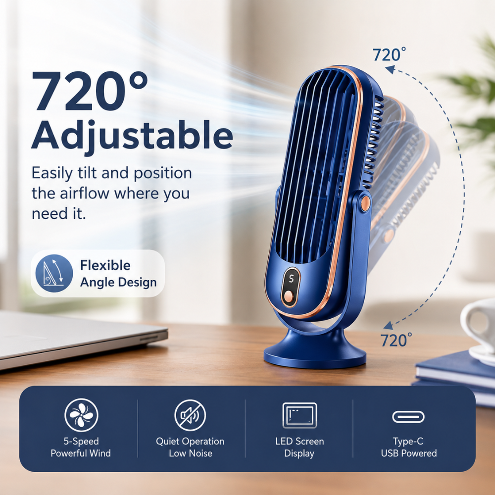 USB genopladelig ventilator med LED-display – pakkeindhold