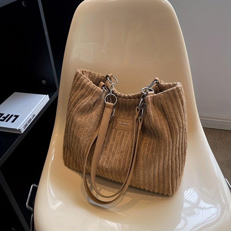 Corduroy crossbody taske med kæde i khaki