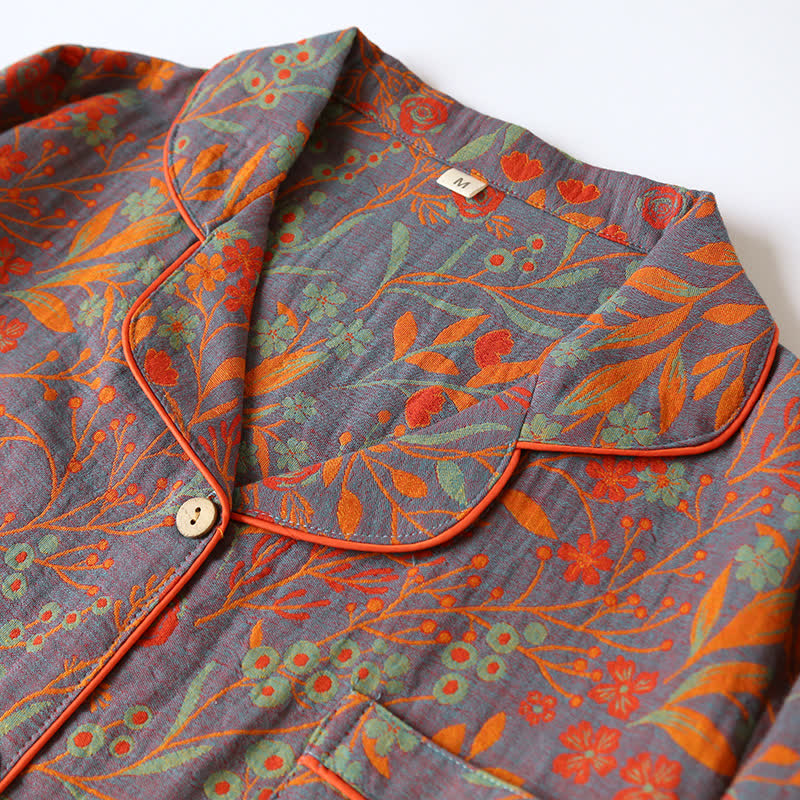Vintage hjemmesæt dame med jacquardmønster – detaljebillede