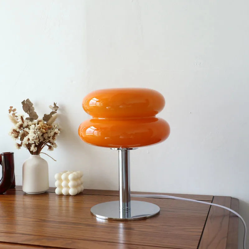 Bordlampe i Glas og Jern – Elegant Svampedesign med Trefarvet LED til Indendørs Belysning 1