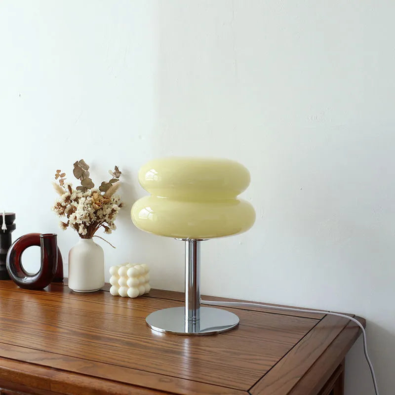 Bordlampe i Glas og Jern – Elegant Svampedesign med Trefarvet LED til Indendørs Belysning 2
