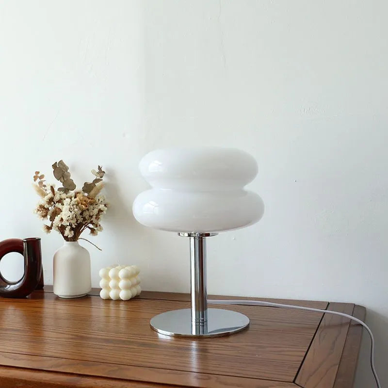 Bordlampe i Glas og Jern – Elegant Svampedesign med Trefarvet LED til Indendørs Belysning 4