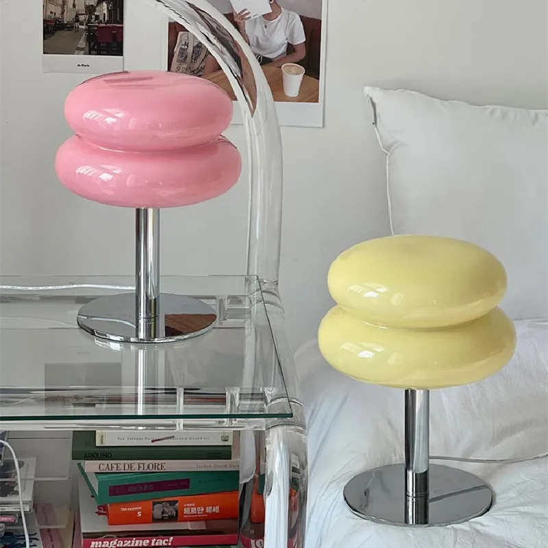 Bordlampe i Glas og Jern – Elegant Svampedesign med Trefarvet LED til Indendørs Belysning 5