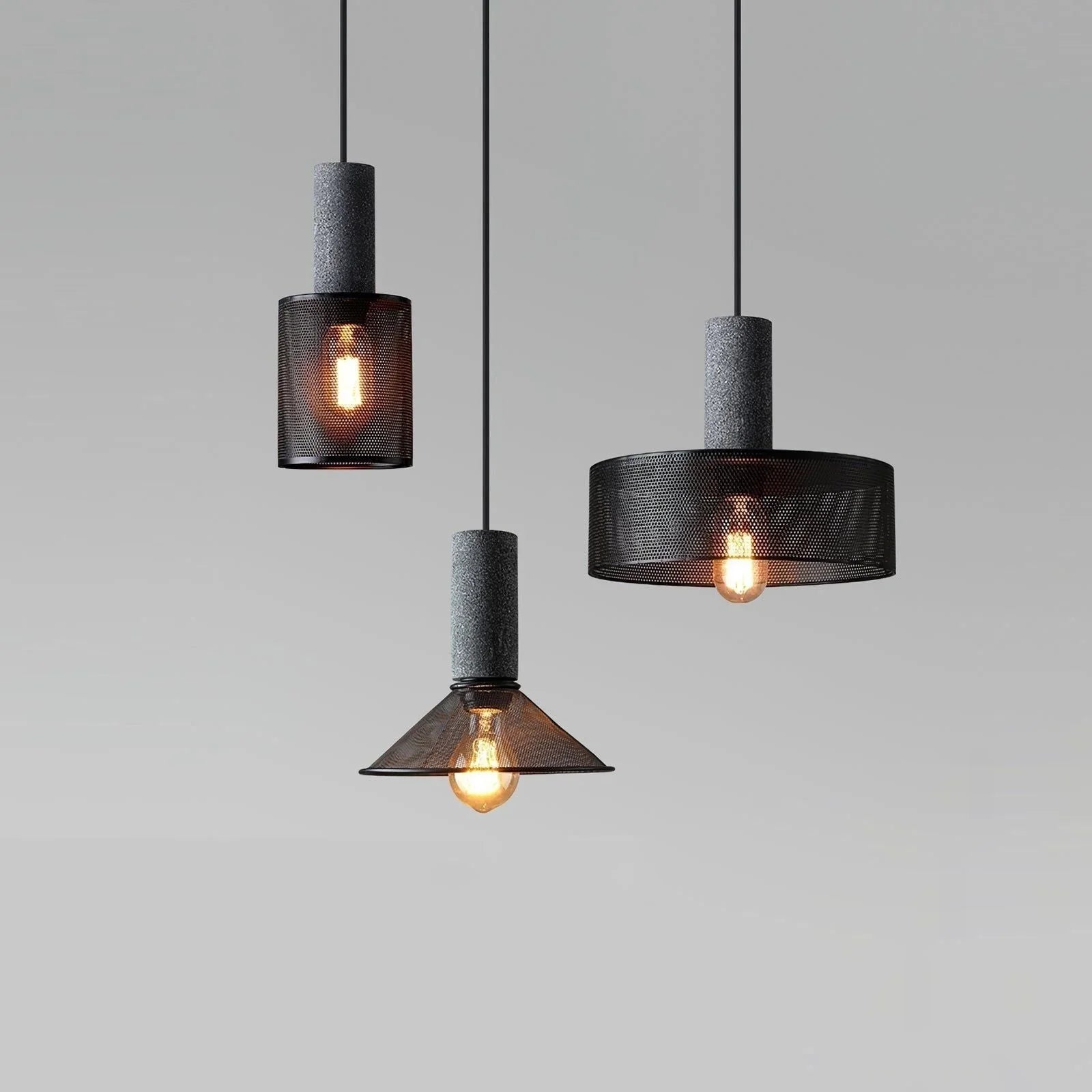 Akselund Pendellampe – Nordisk Vintage Loftlampe i Cement og Metal - Lioren