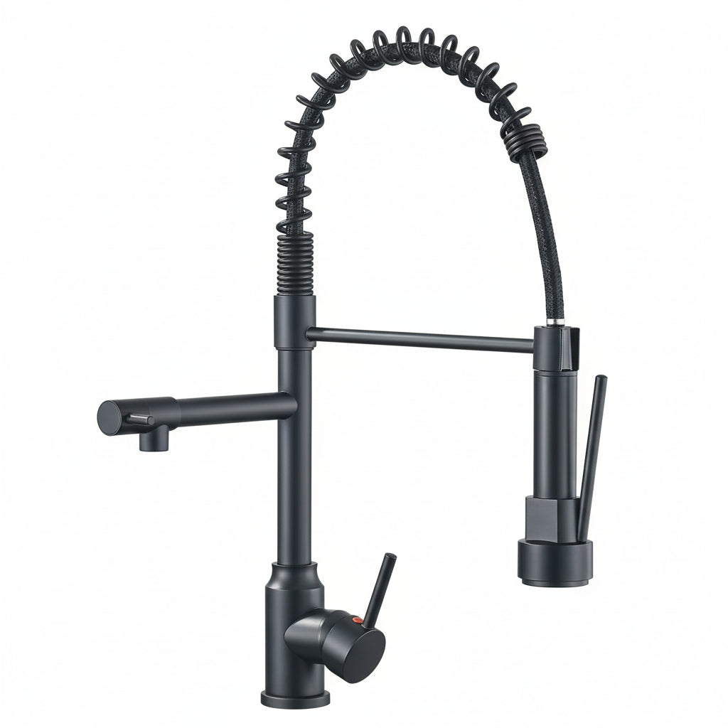 HydroSpout Vandhane – Fleksibel Dobbelt Tud i Rustfrit Stål til Effektiv Køkkenbrug med 360° Rotation 3