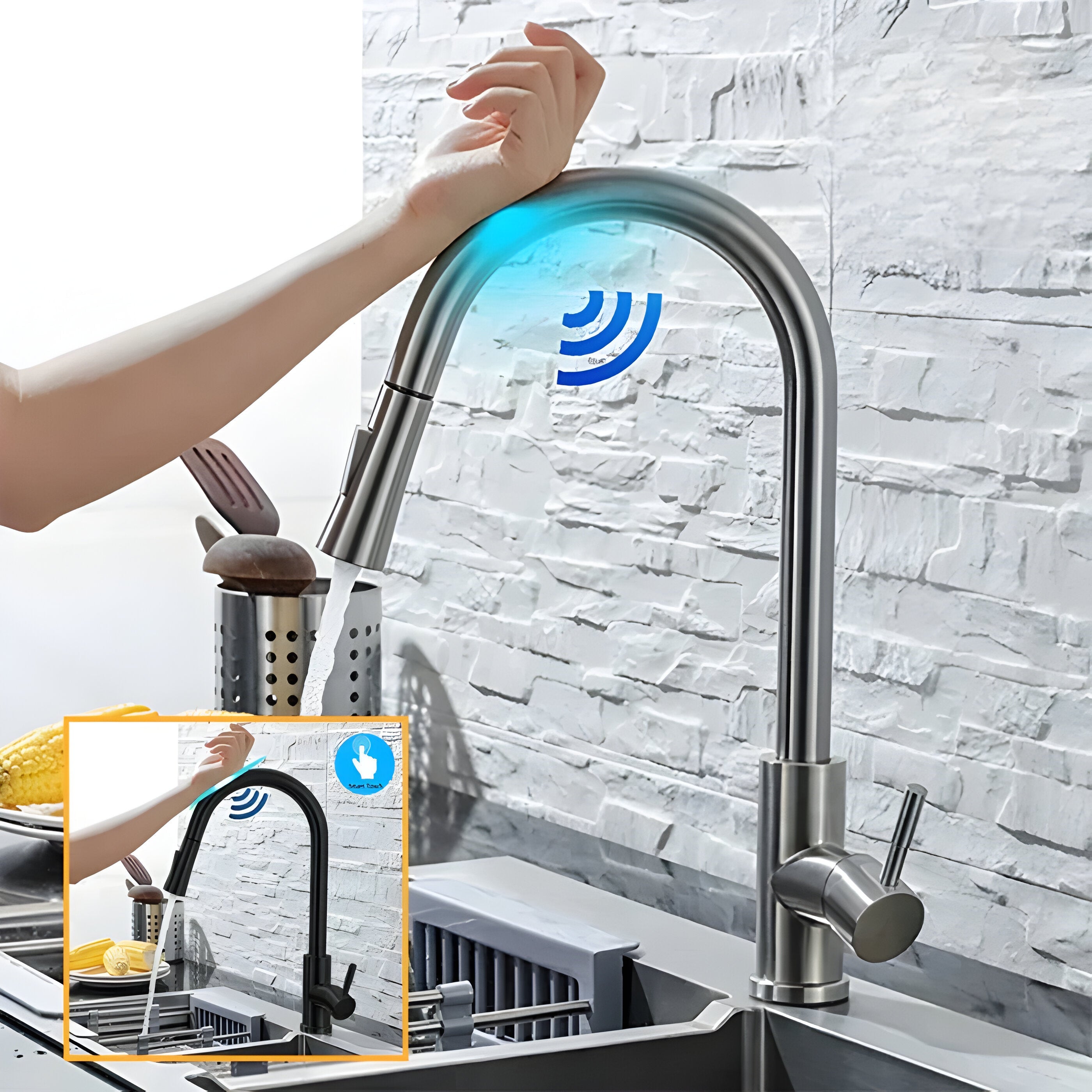 Køkkenarmatur med Udtræk i Rustfrit Stål – Smart Touch Kontrol til Effektiv Vandstyring i Dit Køkken 3