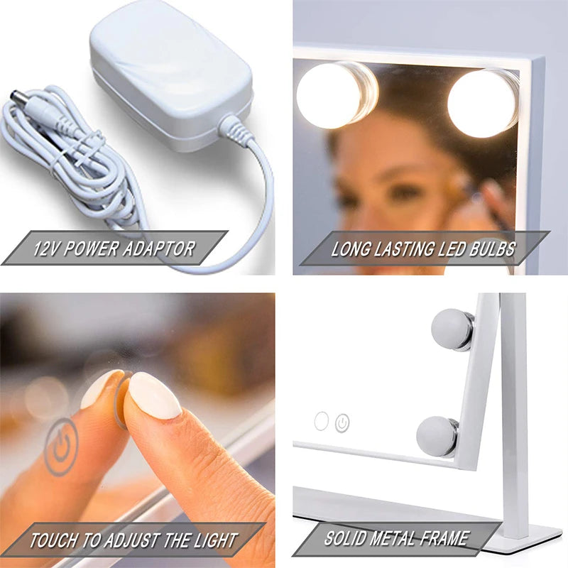 Makeupspejl med lys – Buet LED Spejl med 10x Forstørrelse og Justerbar Lysstyrke til Optimal Makeup Applikation 5
