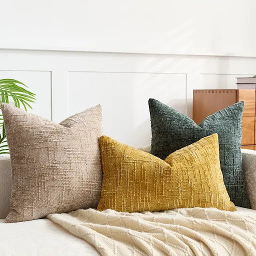 Pudebetræk 45x45 i varm camel farve med vævet tekstur