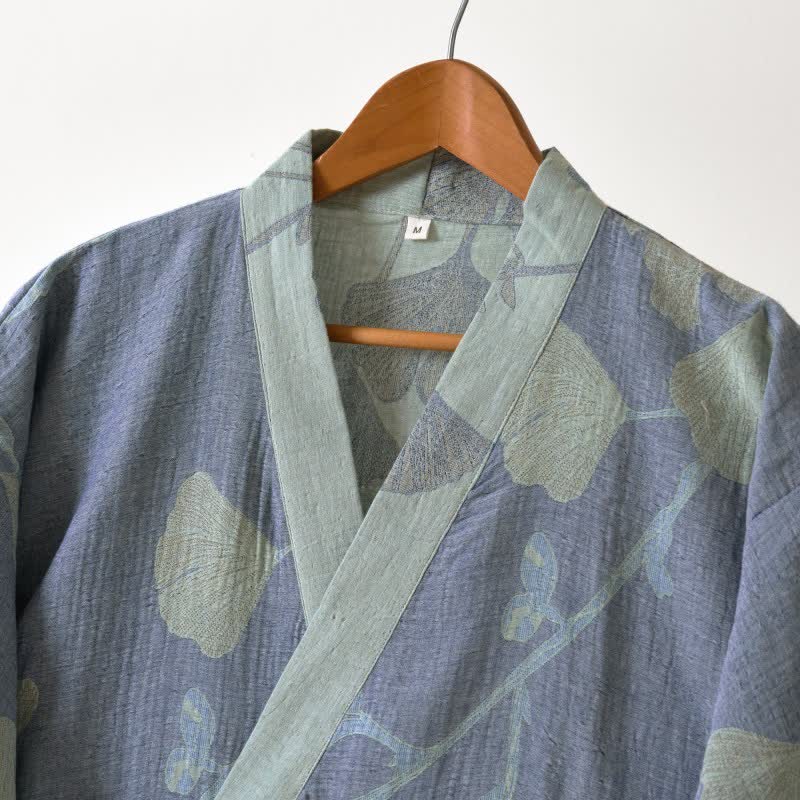 Kimono badekåbe med reversibelt tofavet mønster – detalje