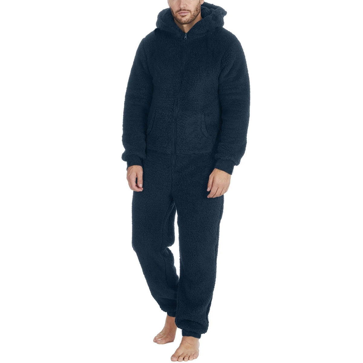 Teddy fleece heldragt til mænd - forfra med lynlås