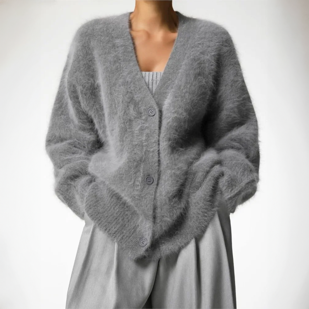 Detalje af blød fluffy overflade på kashmir cardigan