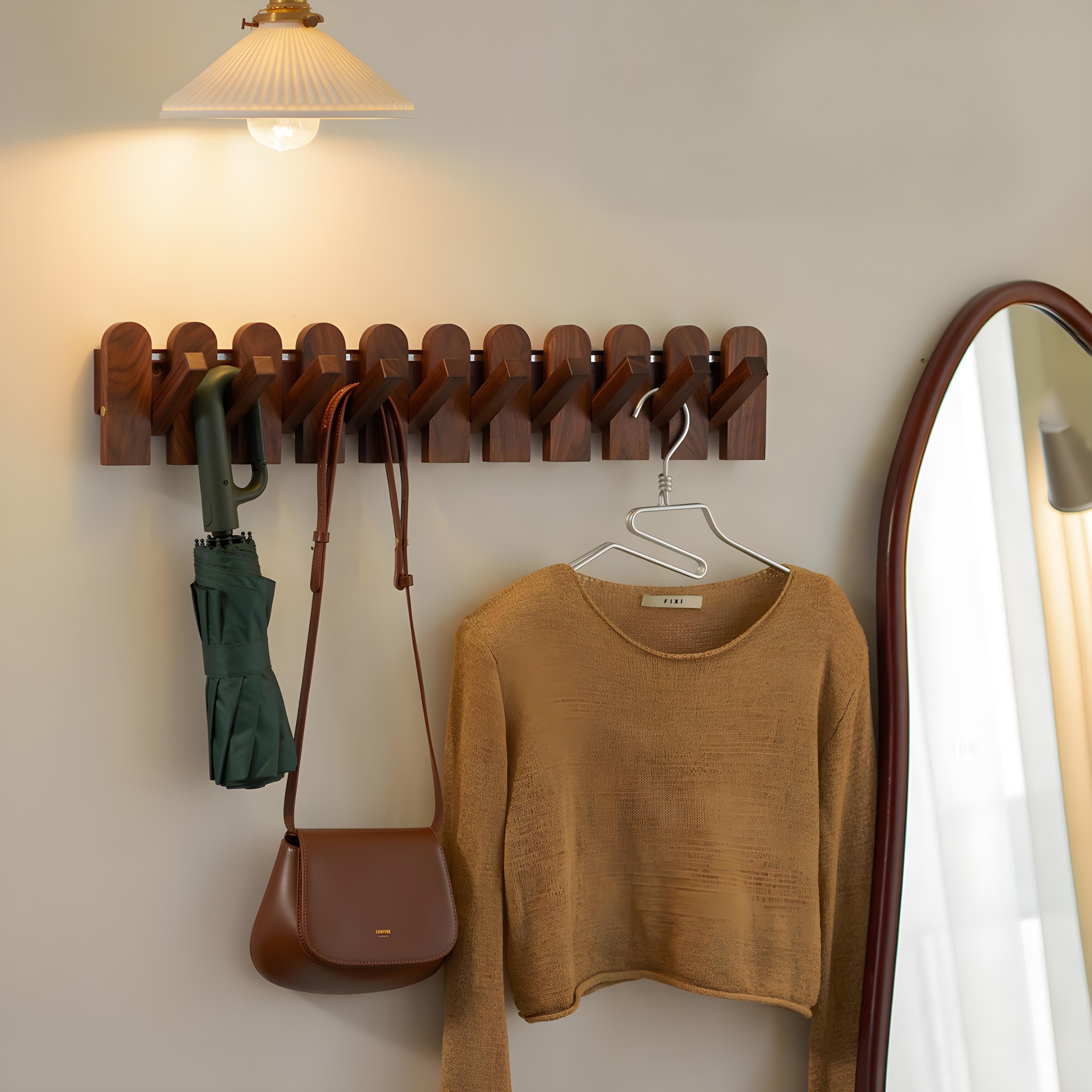 Sammenklappelig Trækrog i Træ – Elegant Vægkrog til Hjemmet med Magnetisk Lås og Nem Installation 1