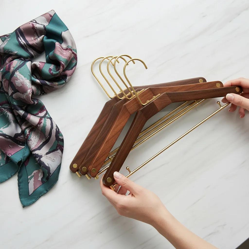 Træbøjler i Valnød – Elegant og Robust Opbevaring til Tøj og Tilbehør | Perfekt til Garderobe og Butik 1