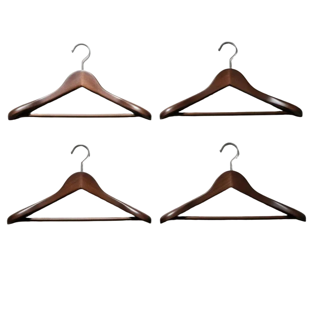 Trætøjsbøjler i Valnød – Skridsikre Skulderbøjler til Jakkesæt og Kjoler | Elegant og Funktionel Garderobeopbevaring 0