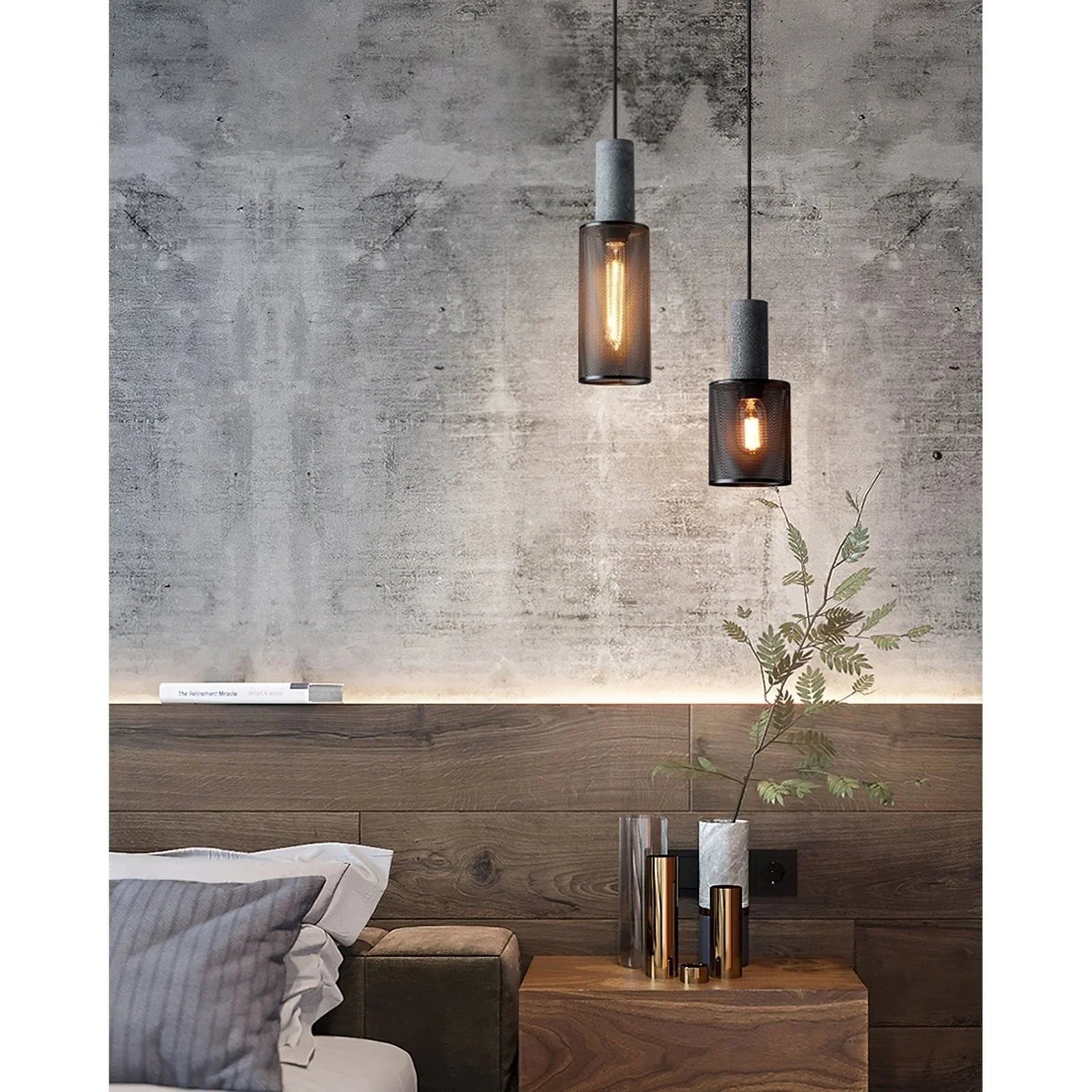 Akselund Pendellampe – Nordisk Vintage Loftlampe i Cement og Metal -