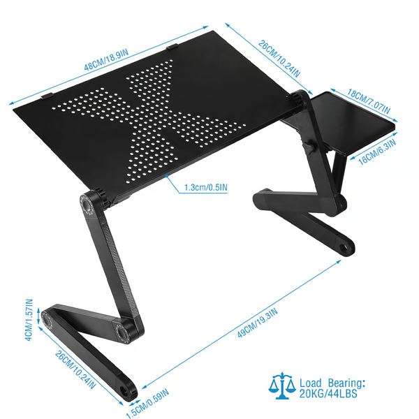 Laptopstativ med mousepad og laptop i ergonomisk arbejdsstilling