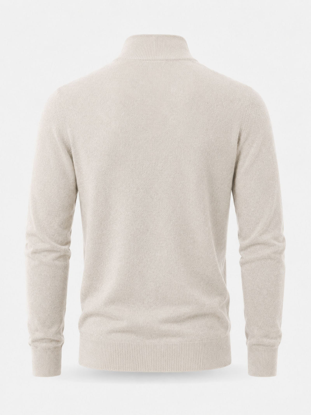 Herrestriktrøje i uld med lynlås og høj krave - stylet med jeans