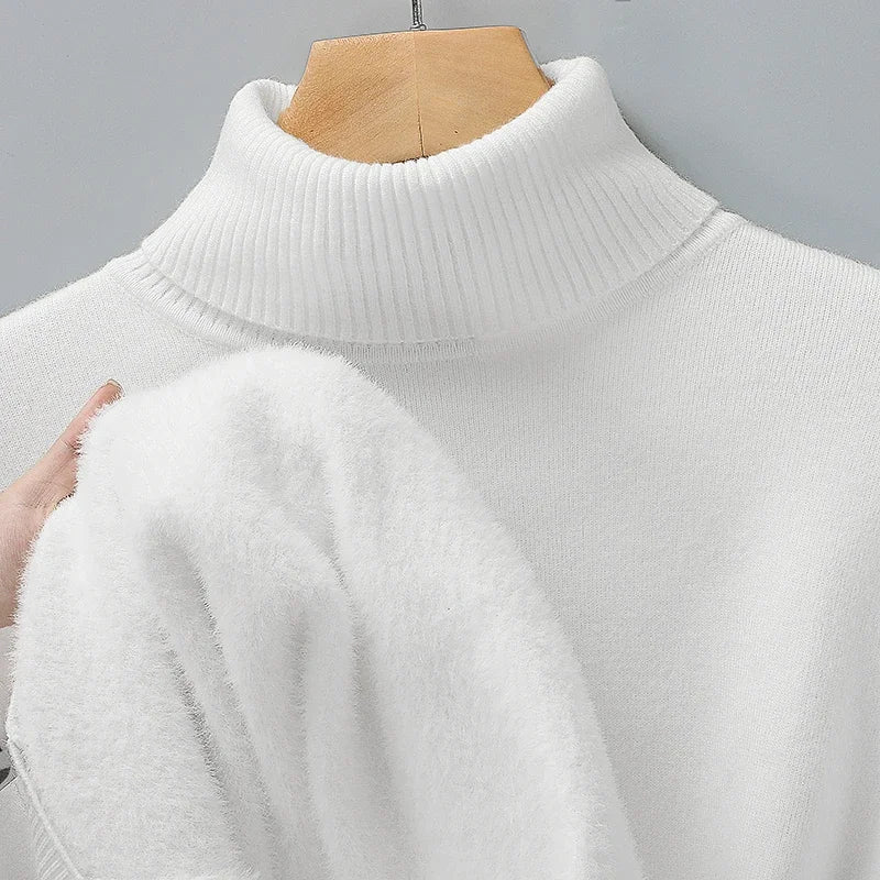 Merino rullekravesweater til herrer – detaljebillede af rullekrave