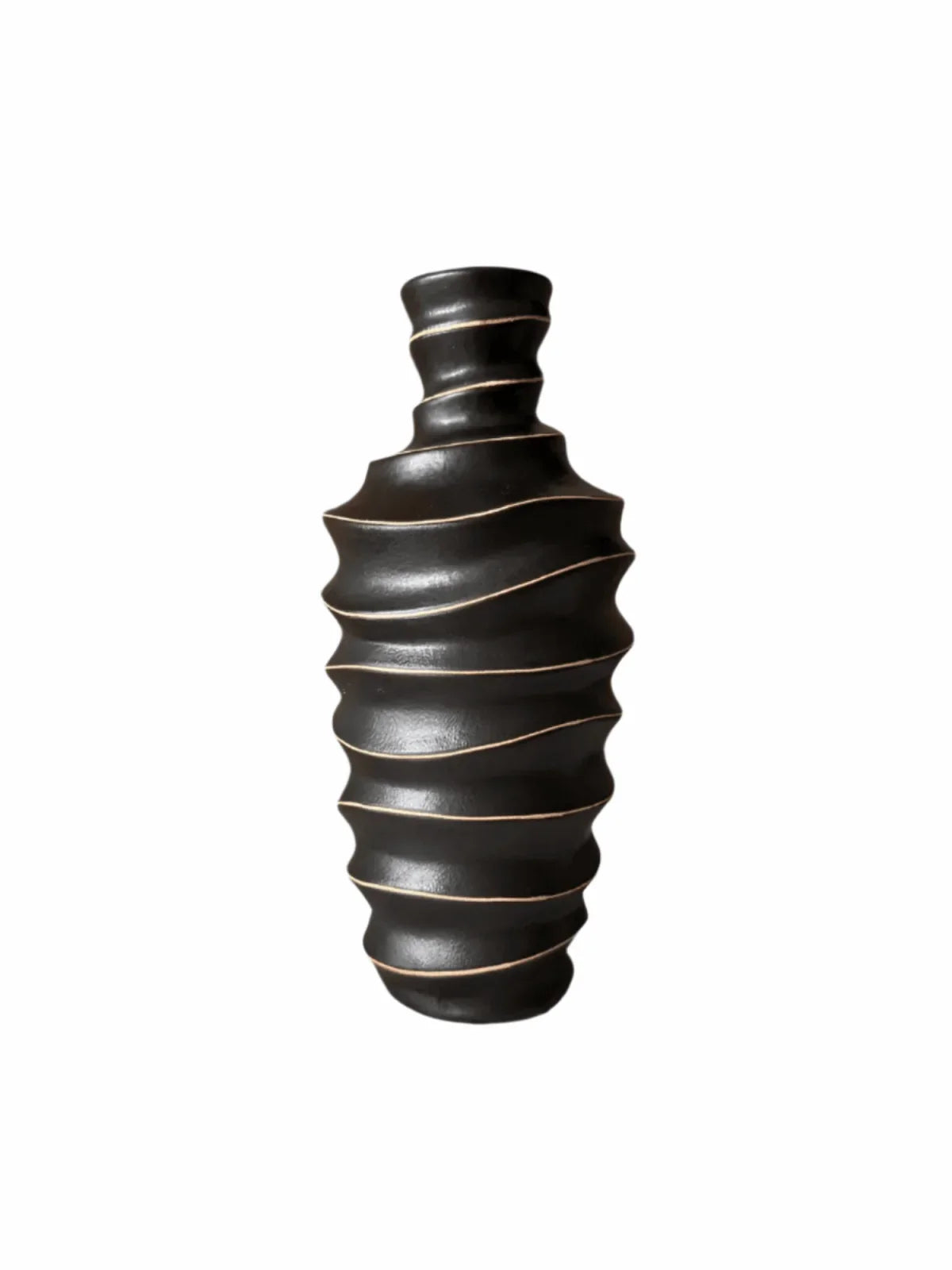 Spiral Elegance Keramikskulptur – Moderne Sort Dekoration med Guld - Lioren