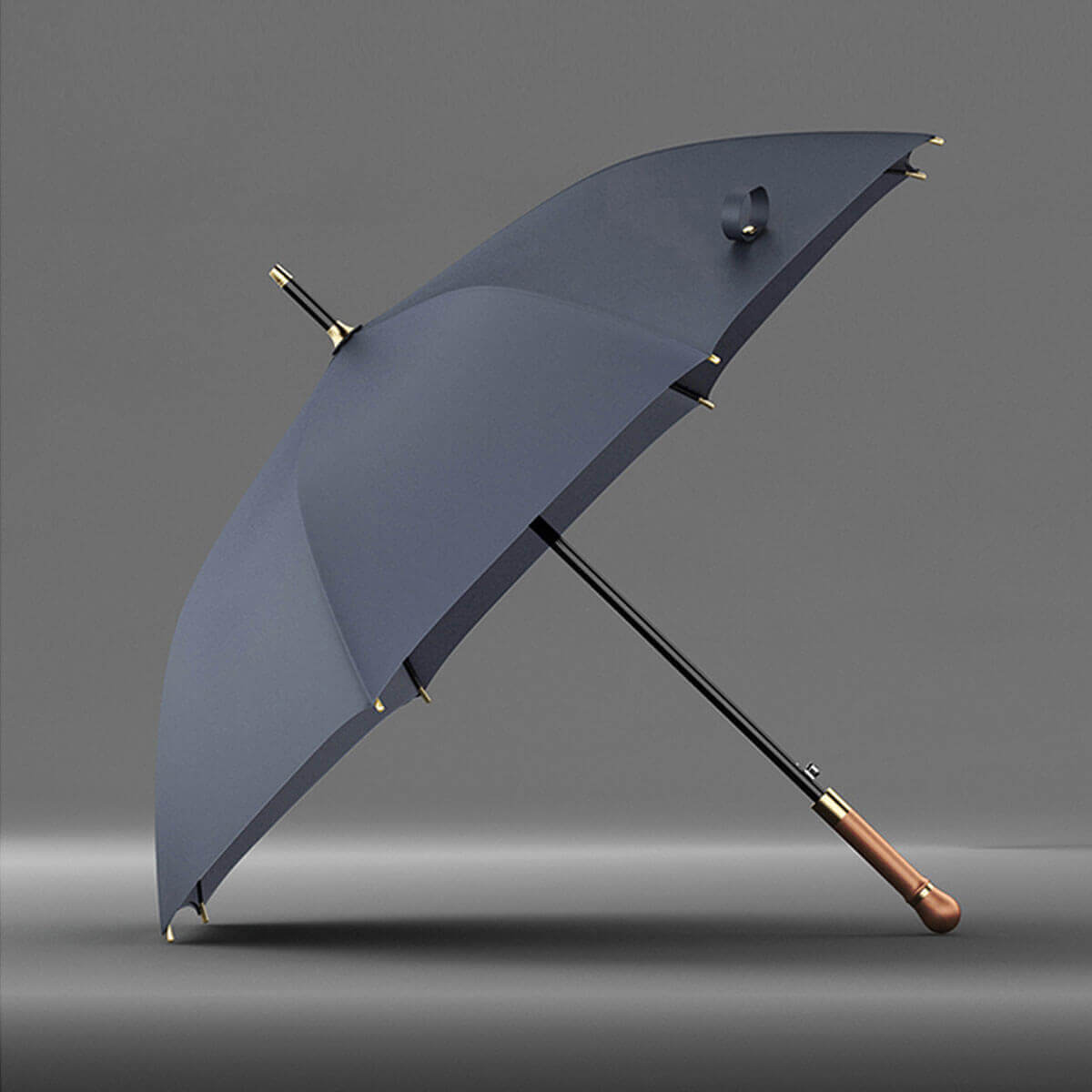 Elegant paraply med træskaft til regnvejr