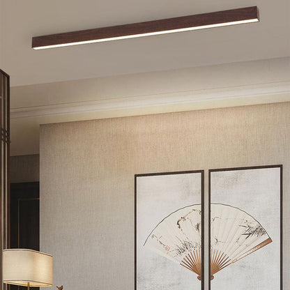 Loftlampe til gang og entré – aflang LED-lampe i træ og aluminium
