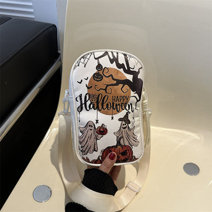 Halloween skuldertaske med græskarprint – front nærbillede