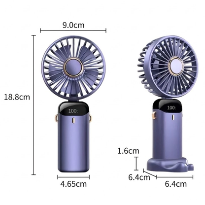 Bærbar miniventilator i rosa farve med LED-display