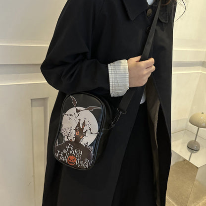 Halloween skuldertaske med græskarprint – detaljevisning