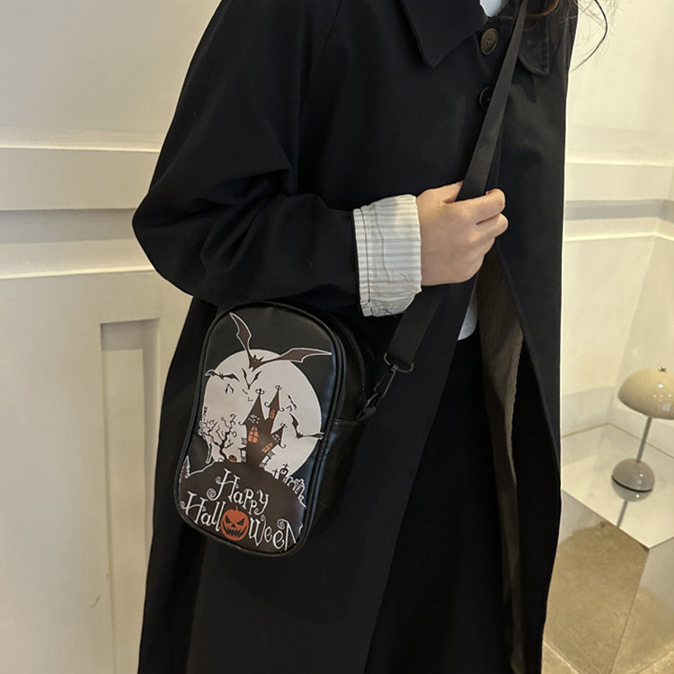 Halloween skuldertaske med græskarprint – detaljevisning