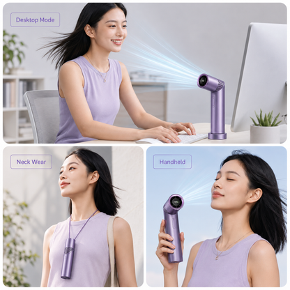 Foldbar mini håndventilator med 199 hastighedstrin – set forfra
