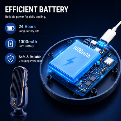 Kompakt bordventilator med genopladeligt batteri – side visning
