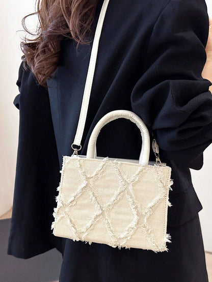 Crossbody taske dame i blå PU-læder med diamantmønster set forfra
