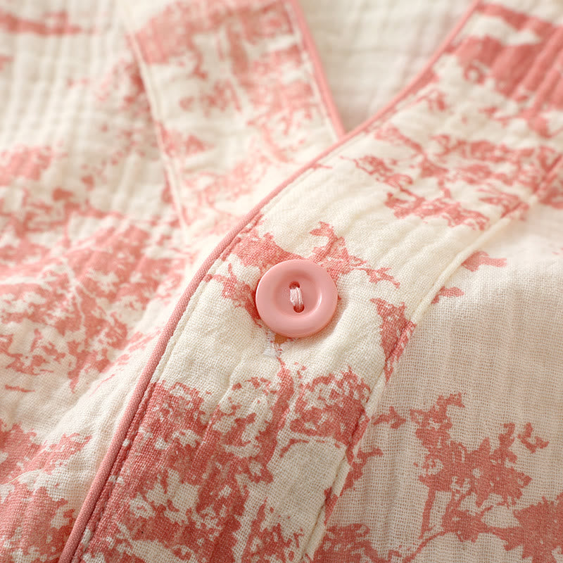 Grønt bomulds pyjamas sæt med kimono-design