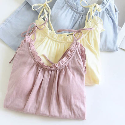 Bomuld camisole pyjamas dame med flæsekant – detalje