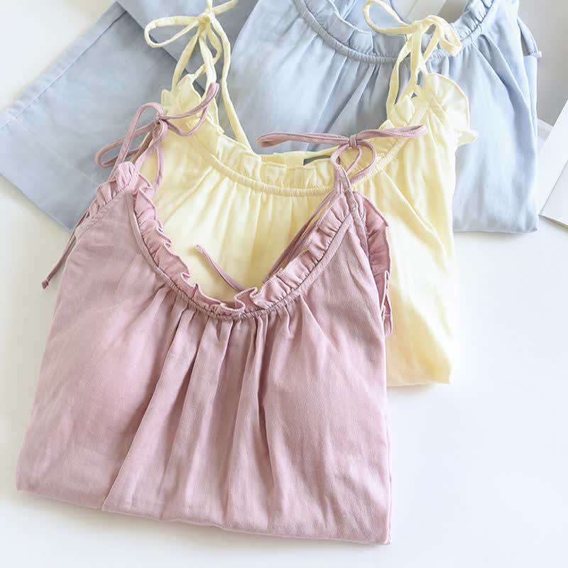 Bomuld camisole pyjamas dame med flæsekant – detalje