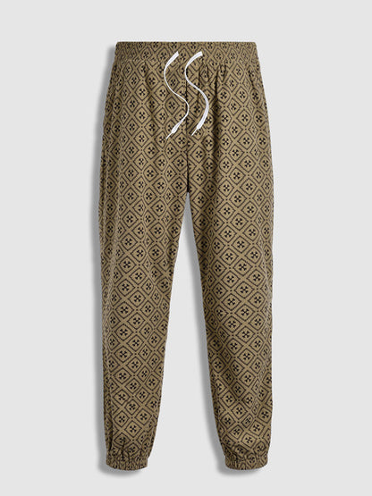 Fløjlsbukser til mænd i khaki med vintage ternet mønster, forfra