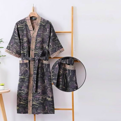 Kimono badekåbe i åndbar bomuld med elegant snit