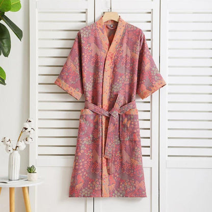 Bomuldskimono med vintage print i smukke farver