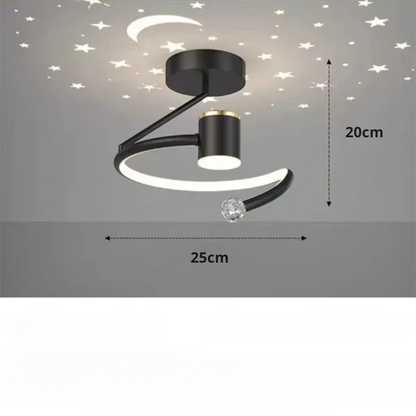 Dæmpbar loftlampe med blød, varm belysning i soveværelse