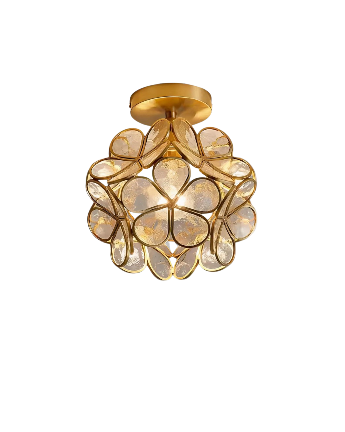Loftlampe med blomsterdesign i transparent acryl og guldfarvet jern, 20 cm