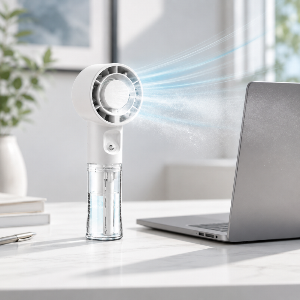 Bærbar mini-sprayventilator med vandtank og USB-C opladning
