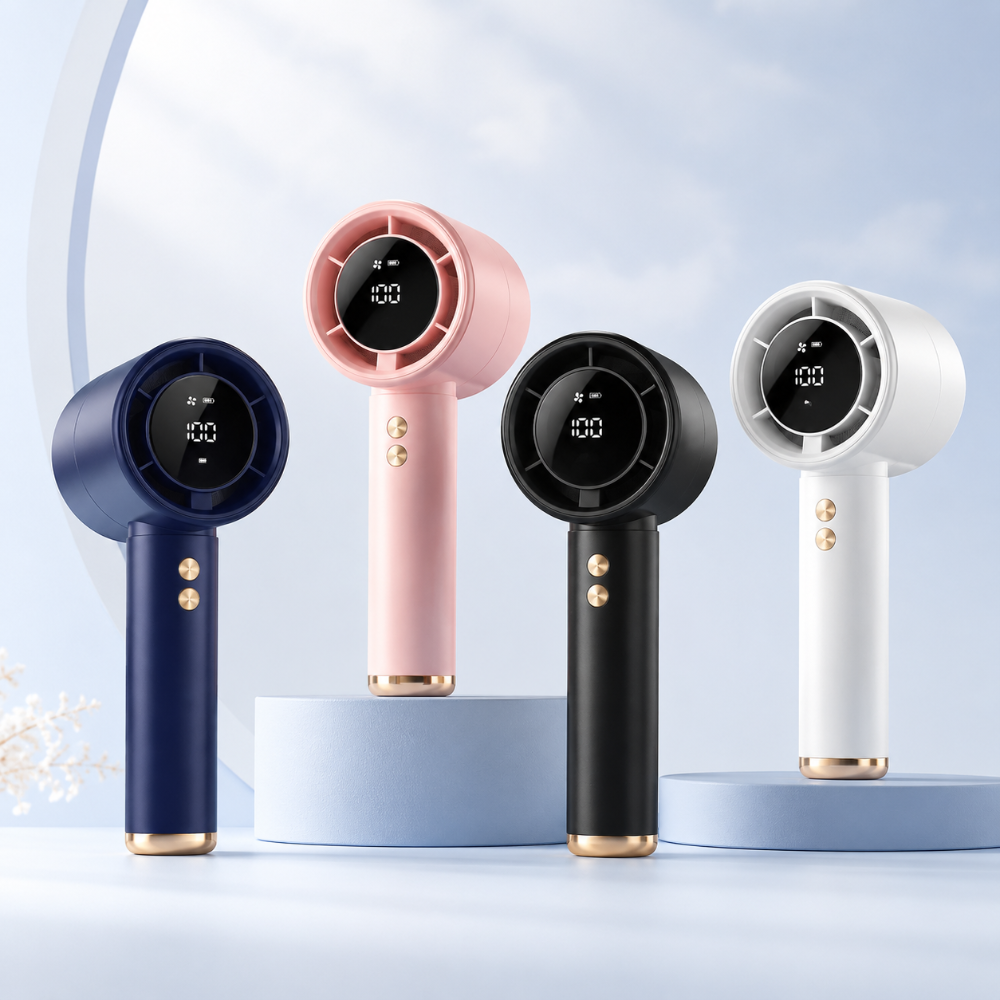Bærbar mini-turbohåndvifte med digitalt display – USB-C genopladelig højtydende vifte med 100 hastighedstrin til rejser, kontor og udendørs