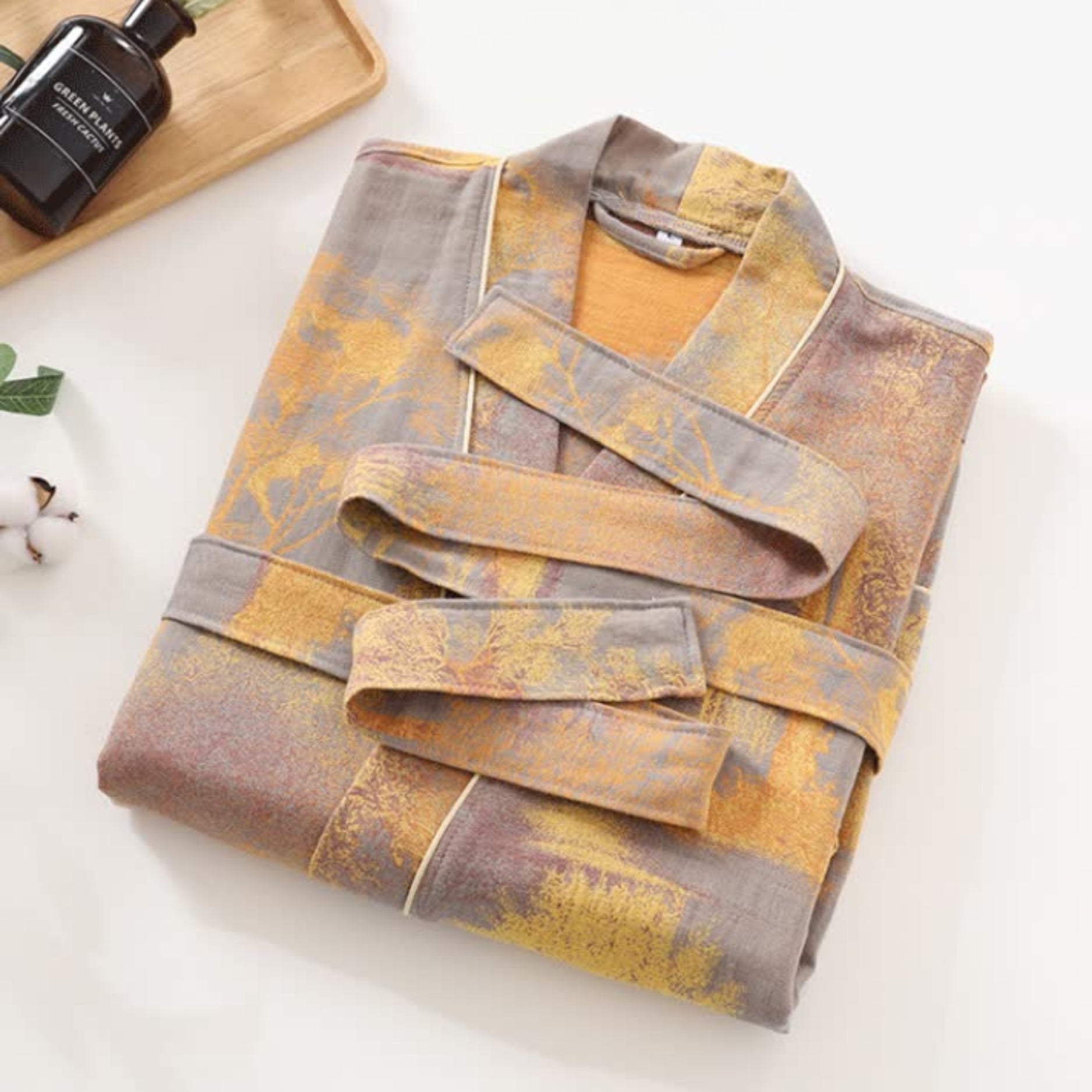 Unisex morgenkåbe i kimono-stil med lange ærmer