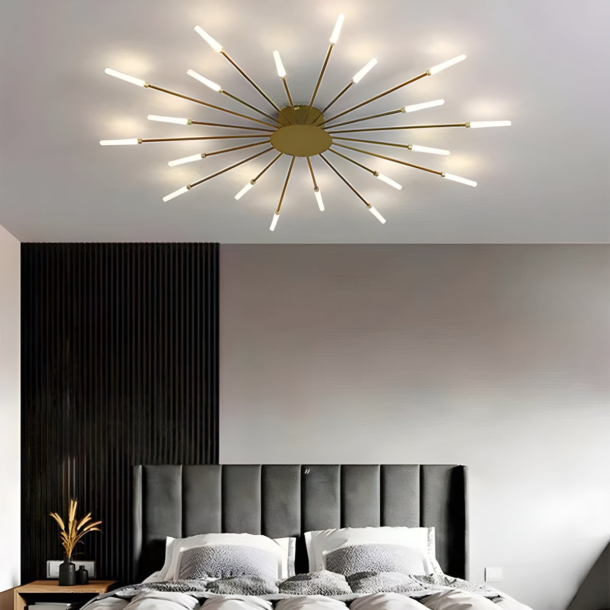 LED-loftlampe i guld med 20 diffuse pærer i neutral lysfarve